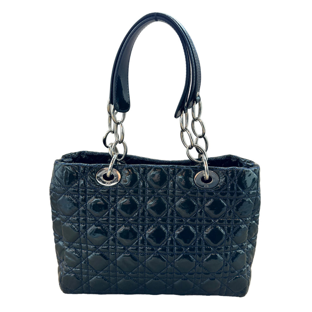 Dior Dark Green Cannage Quilted Patent Leather Shopping Tote Bag - Pre-Owned