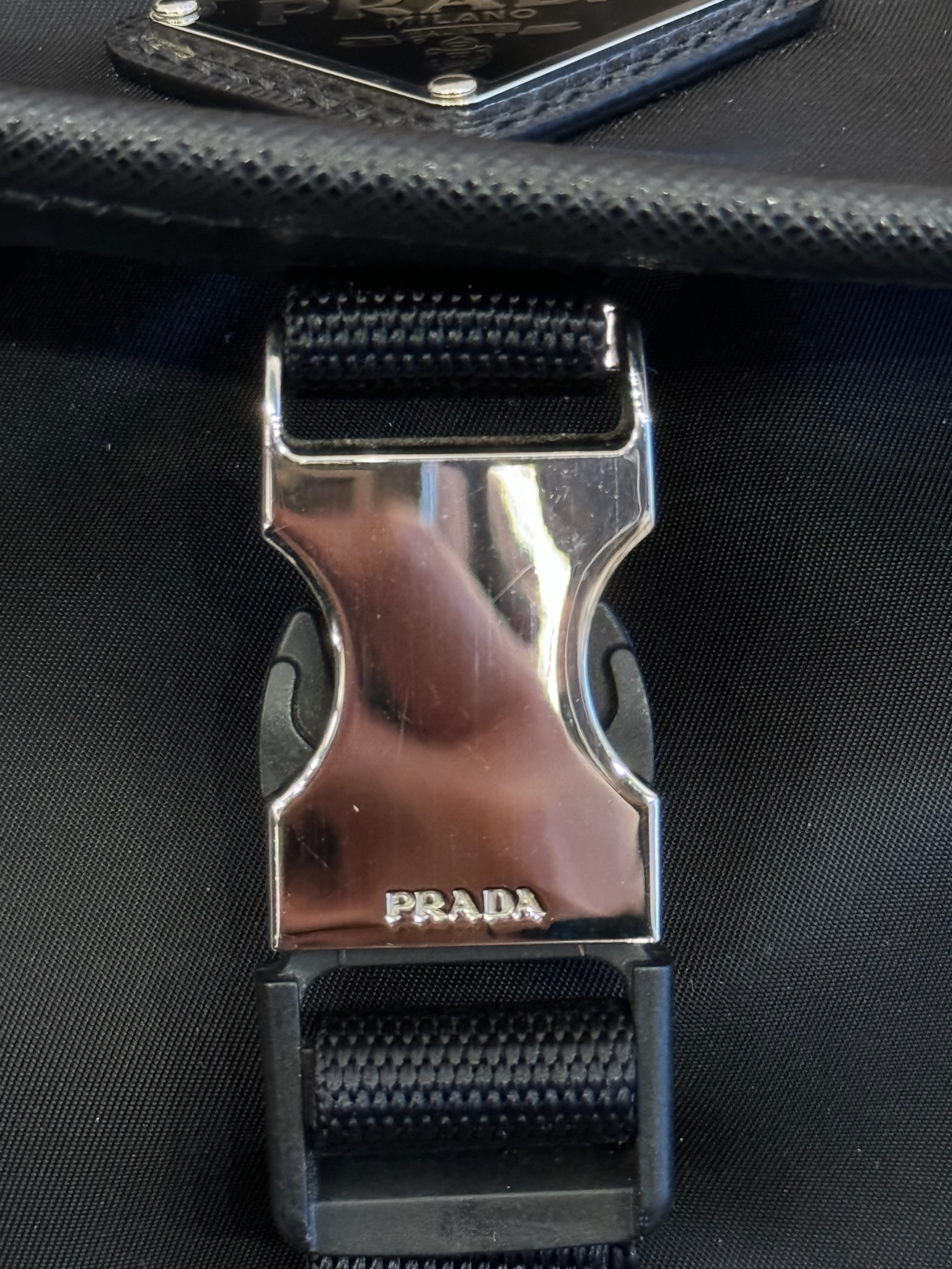 Prada Re-Nylon and Saffiano Leather Shoulder Bag Black (Preowned)