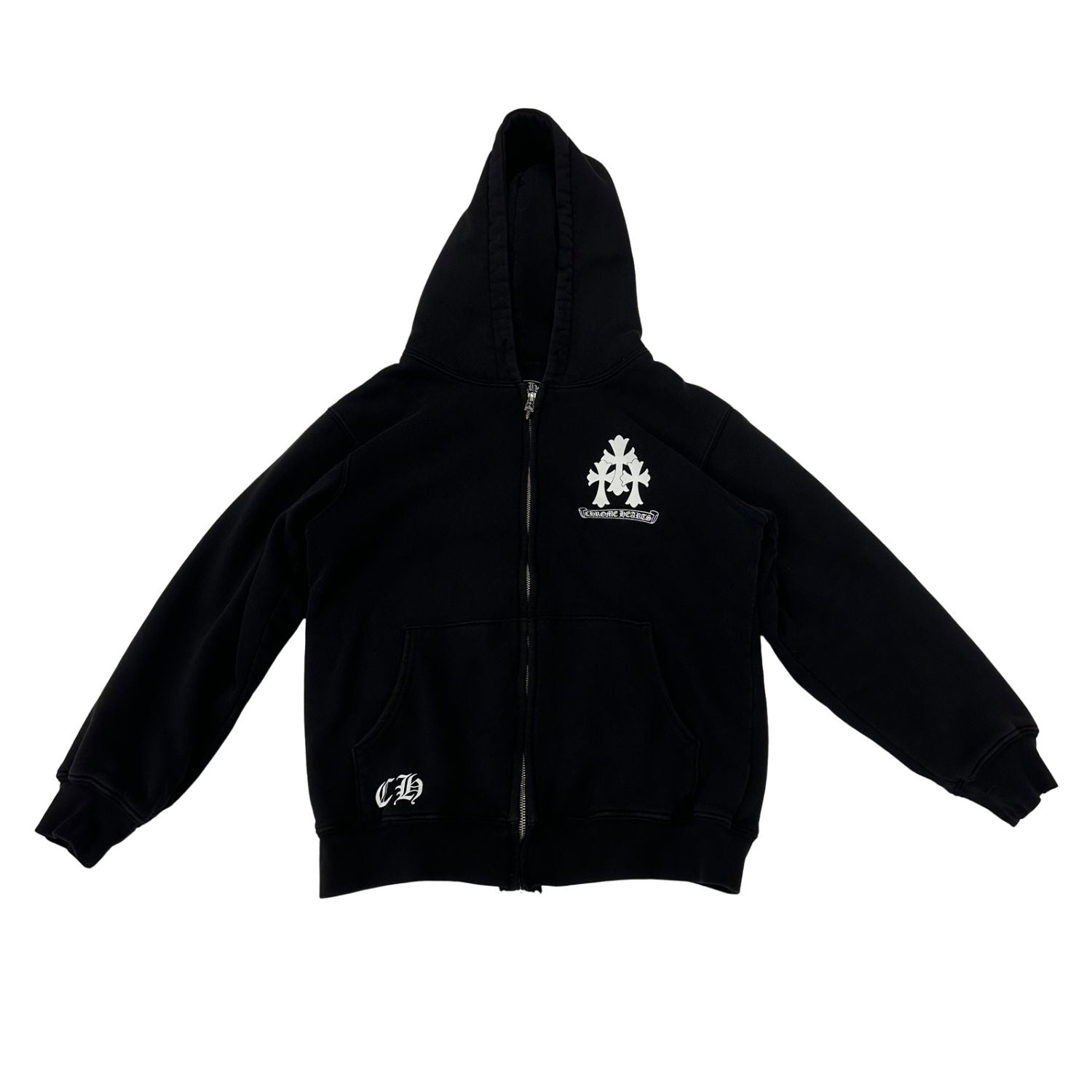 Chrome Hearts Triple Cross Cemetery Spine Thermal Zip-Up Hoodie Black - Lightly Used Size M