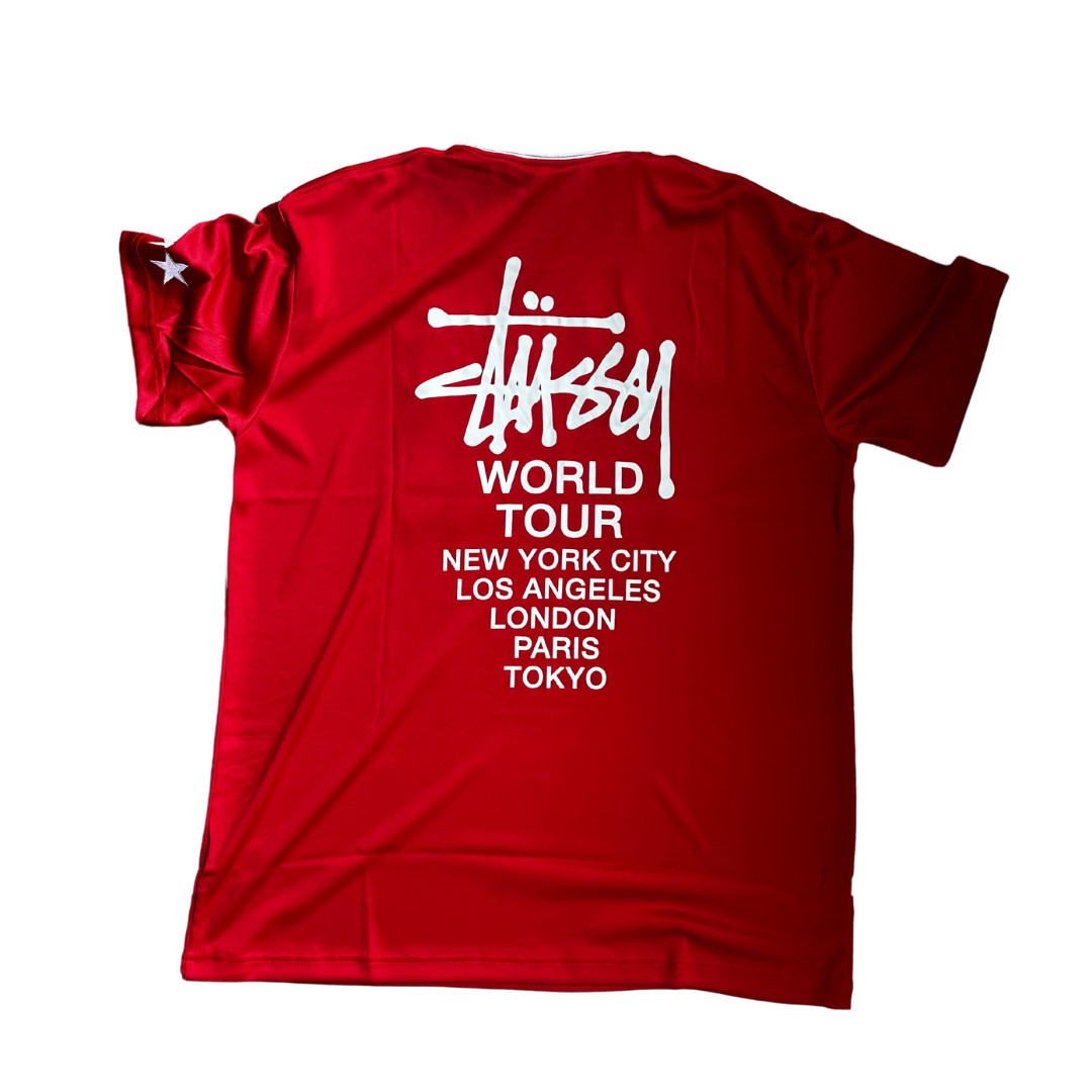 Stussy Red White Football Polo Short Sleeve T-Shirt