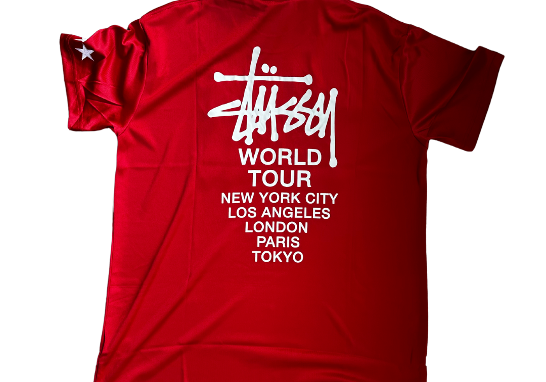 Stussy Red White Football Polo Short Sleeve T-Shirt