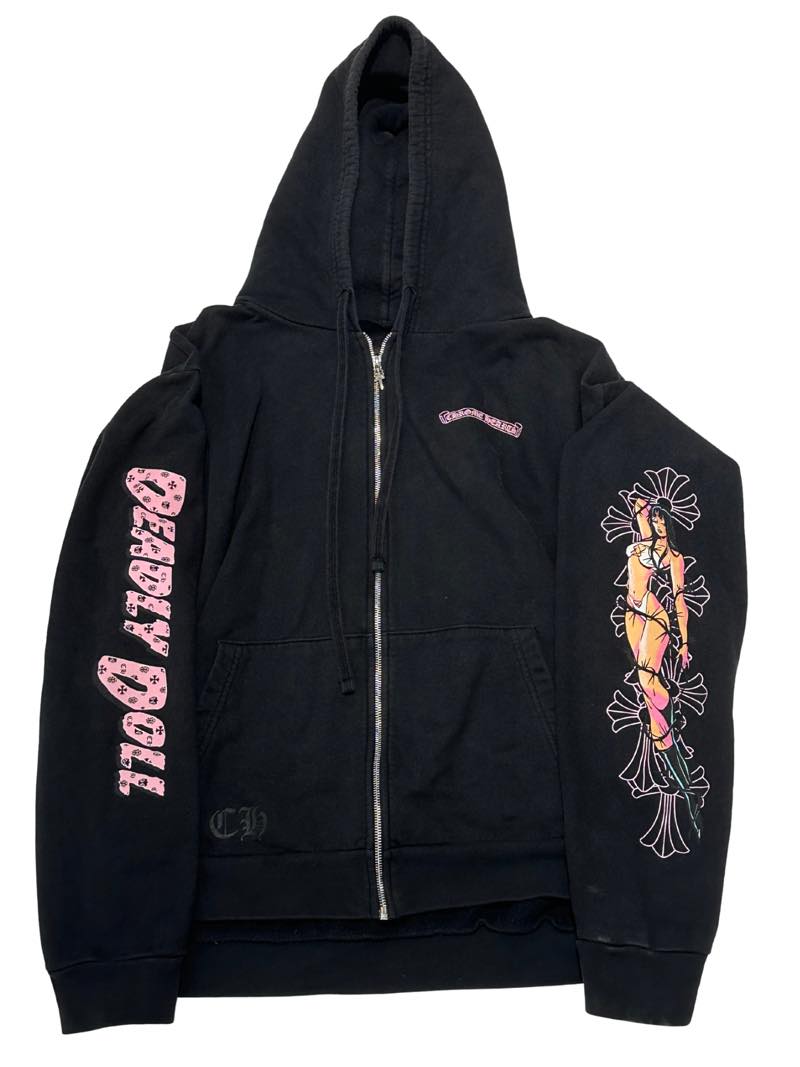 Chrome Hearts Deadly Doll Pink Cross Scroll Zip-Up Hoodie - Lightly Pre-Owned Size XL