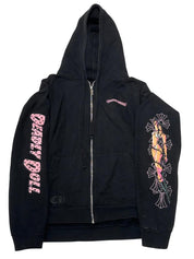 Chrome Hearts Deadly Doll Pink Cross Scroll Zip-Up Hoodie - Lightly Pre-Owned Size XL