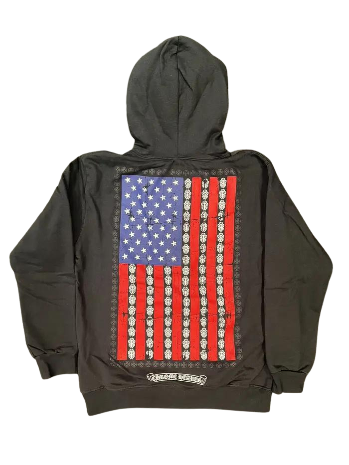 Chrome Hearts USA Flag Dagger Thermal Zip-Up Hoodie Black