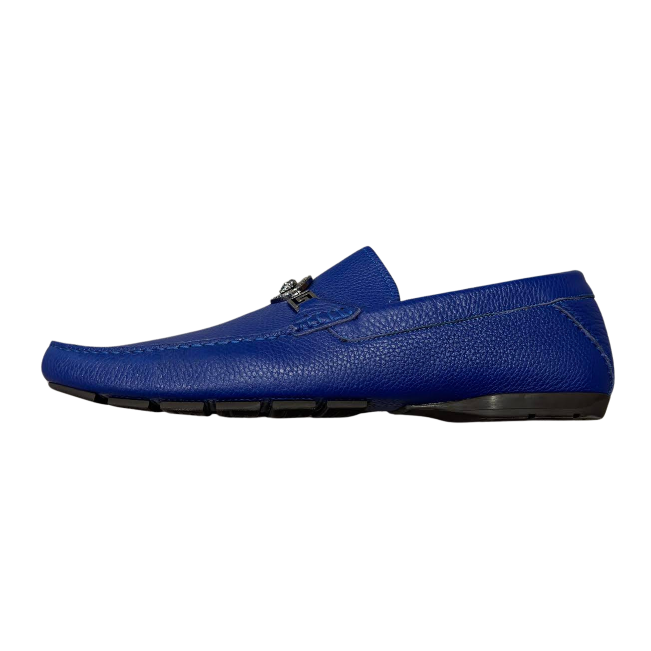 Versace Greca Medusa Leather Loafers Blue Leather (Preowned Size 47)