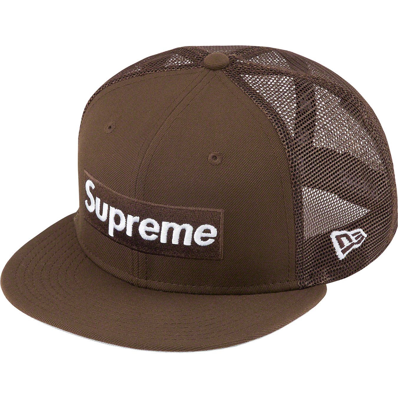 Supreme Box Logo Mesh Back New Era Brown