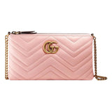 Gucci GG Marmont Chain Shoulder Bag Matelasse Leather Mini Pink