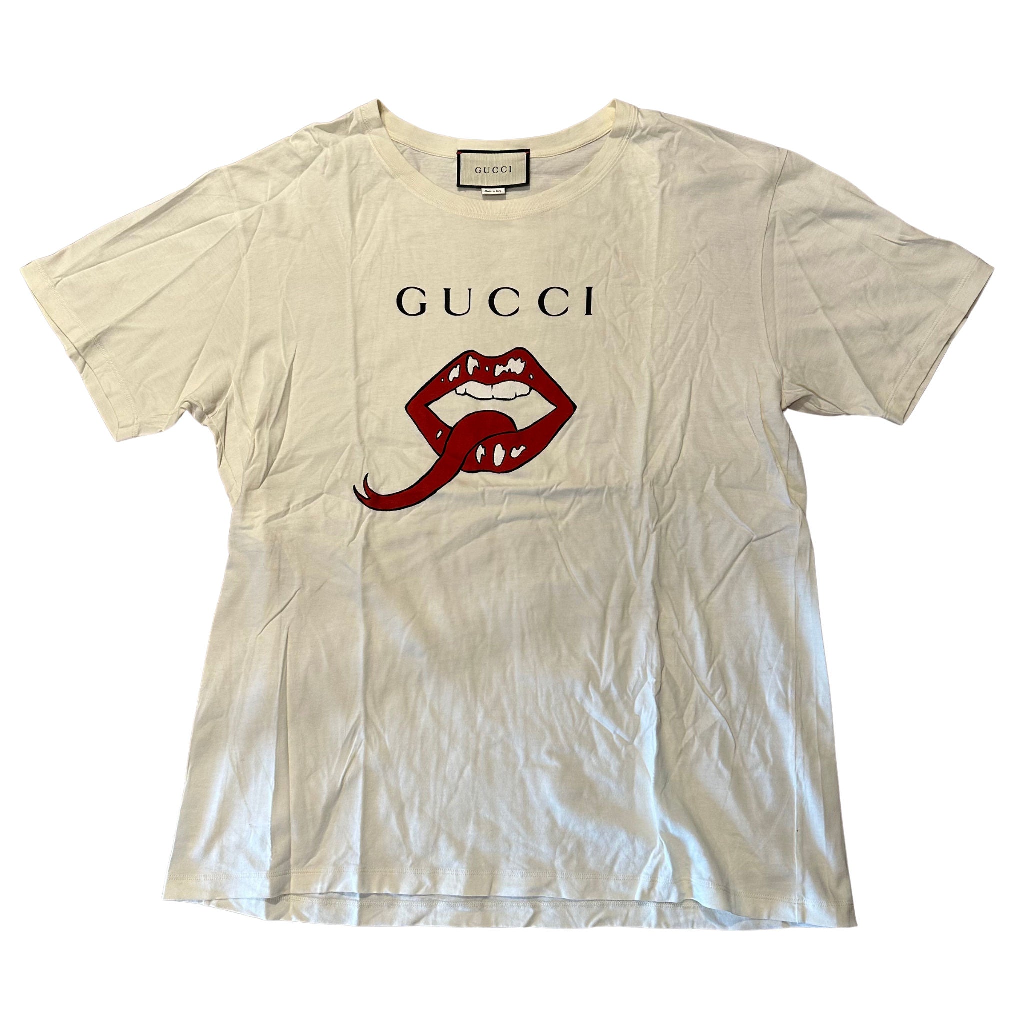 Gucci Mouth Logo T-Shirt White, pre-owned, size XL