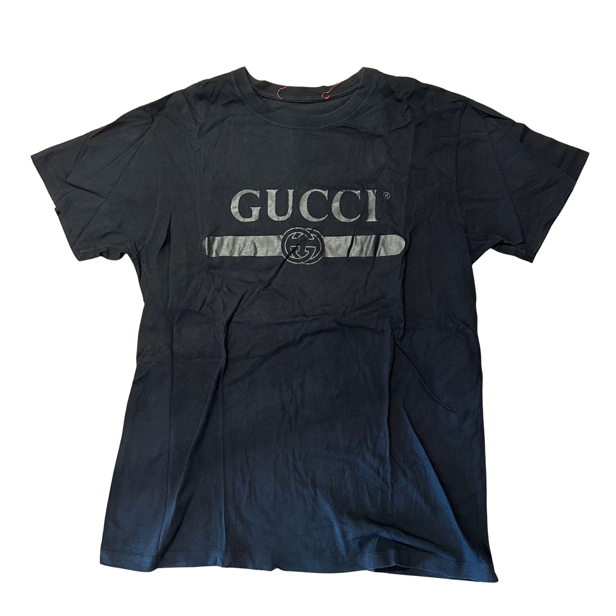 Gucci Tonal Black Bar Logo T-Shirt Black, pre-owned, size M