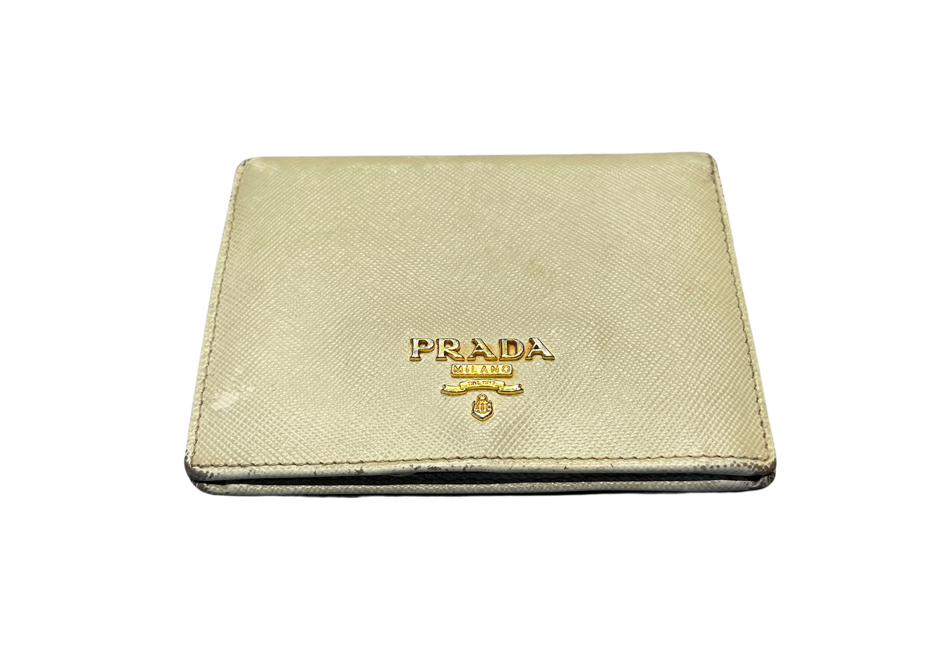 Prada Ivory Saffiano Bi-Fold Wallet (Preowned)