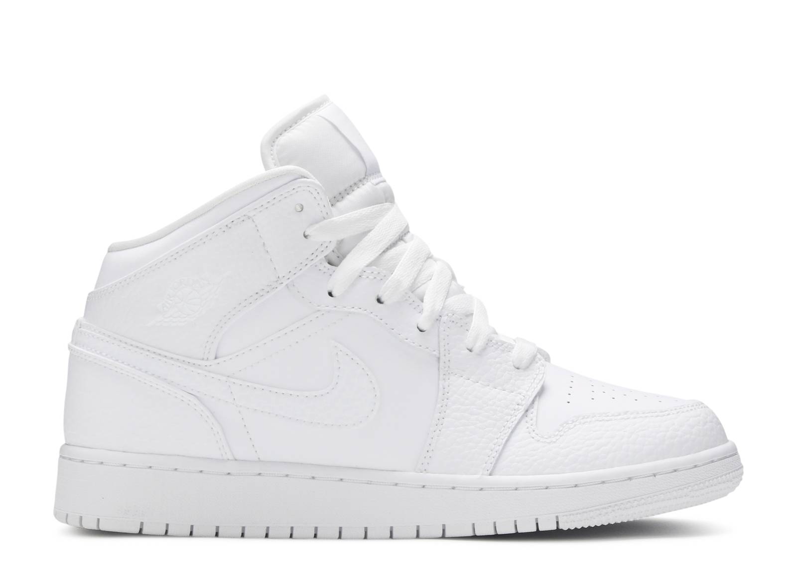 Jordan 1 Mid Triple White Tumbled Leather (GS) (Preowned)