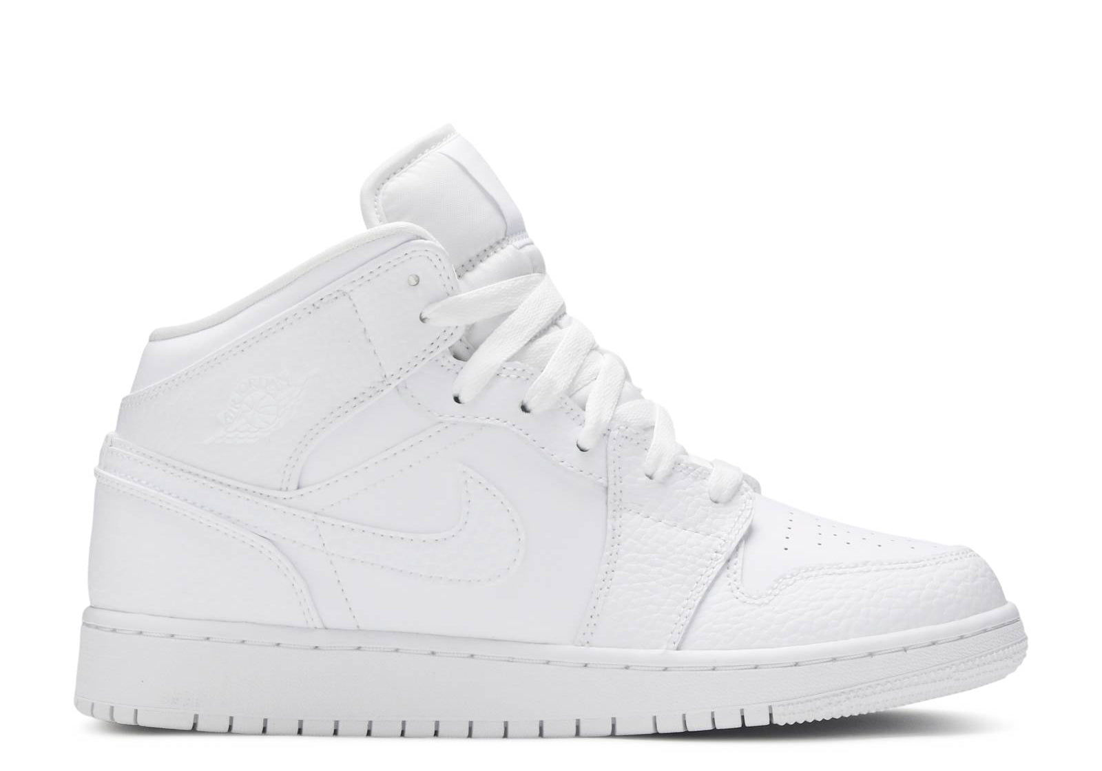 Jordan 1 Mid Triple White Tumbled Leather (GS) (Preowned)