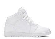 Jordan 1 Mid Triple White Tumbled Leather (GS) (Preowned)