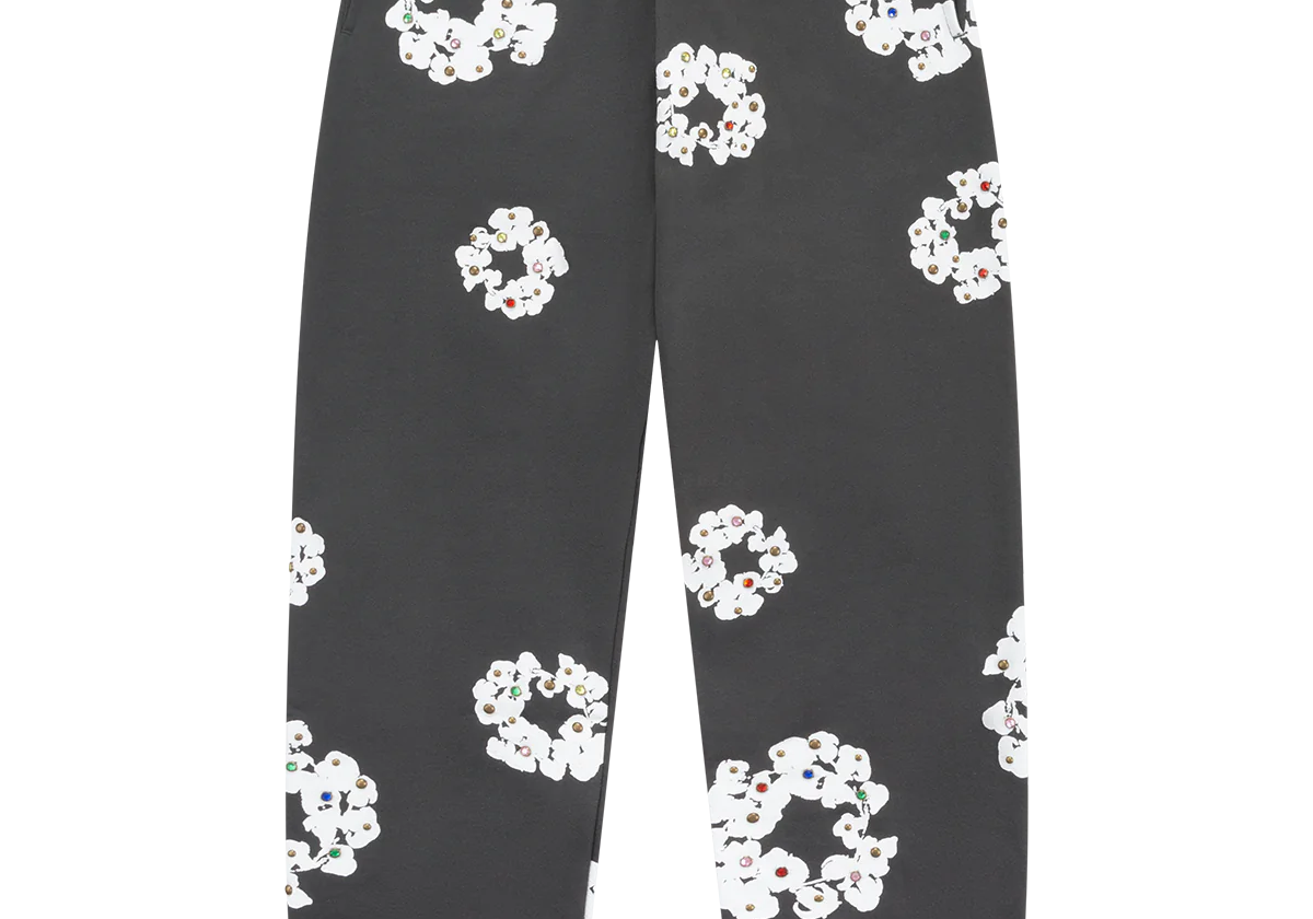 Denim Tears Rhinestone Cotton Wreath Sweatpants Vintage Black