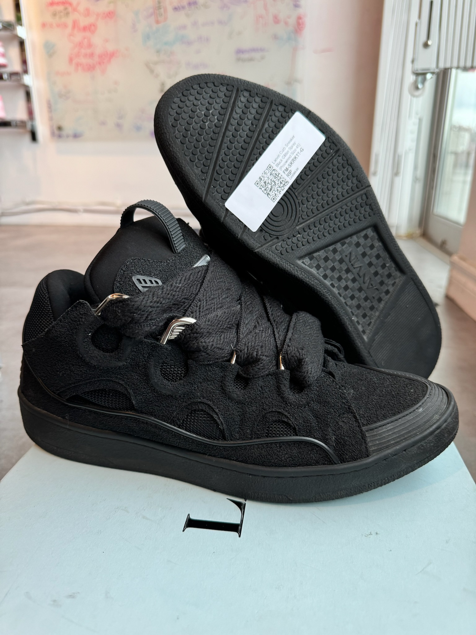 Lanvin Curb Sneaker Black Glitter Spray (Preowned Size 45)