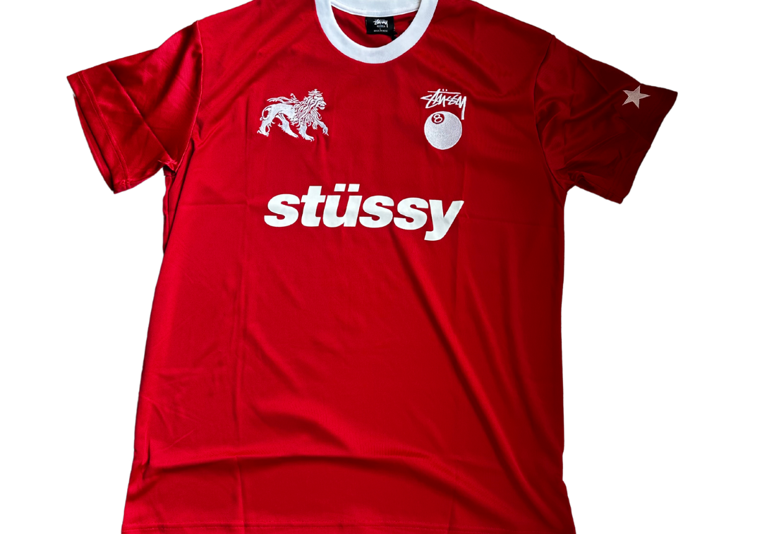 Stussy Red White Football Polo Short Sleeve T-Shirt