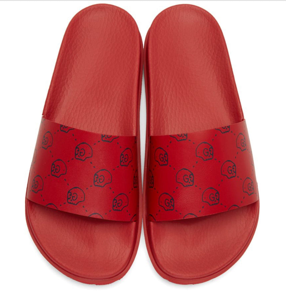 Gucci Ghost Princetown Skull Leather Slides Red (Preowned)