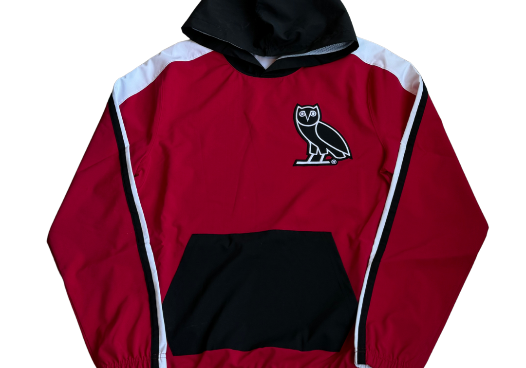 Ovo Embroidered Owl Patch Track Jacket Black Red