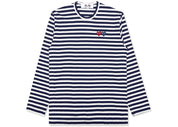 CDG COMME DES GARÇONS PLAY DOUBLE HEART STRIPED LONG SLEEVE NAVY / WHITE