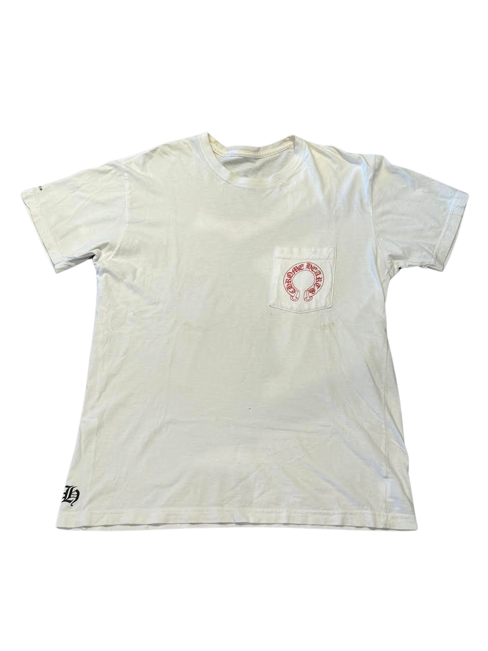 Chrome Hearts Red Cemetery Cross Horseshoe Logo Pocket T-Shirt White (Preowned)