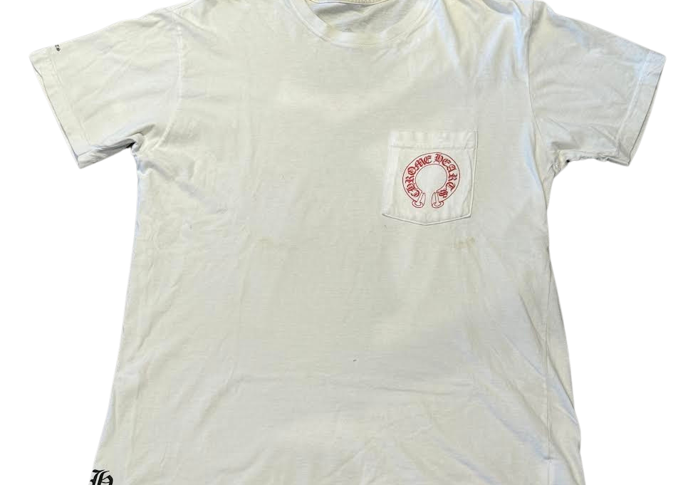 Chrome Hearts Red Cemetery Cross Horseshoe Logo Pocket T-Shirt White (Preowned)