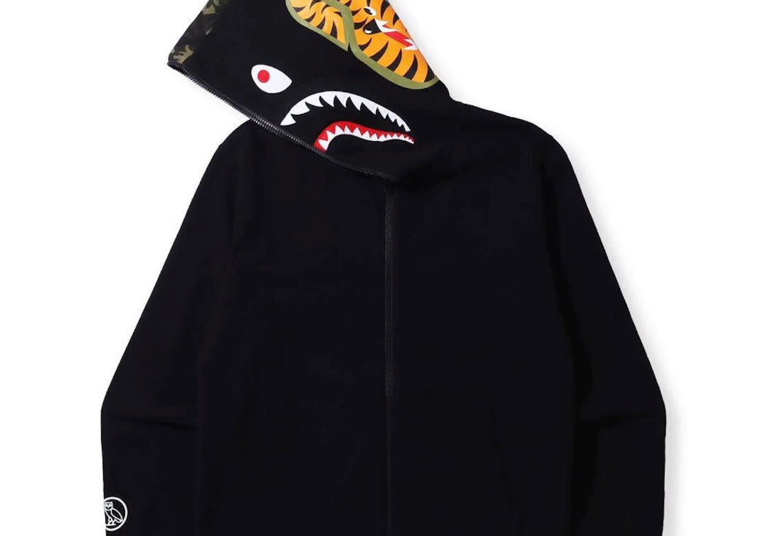 Bape x OVO Woodland Camo Shark Reversible Full Zip Hoodie Black