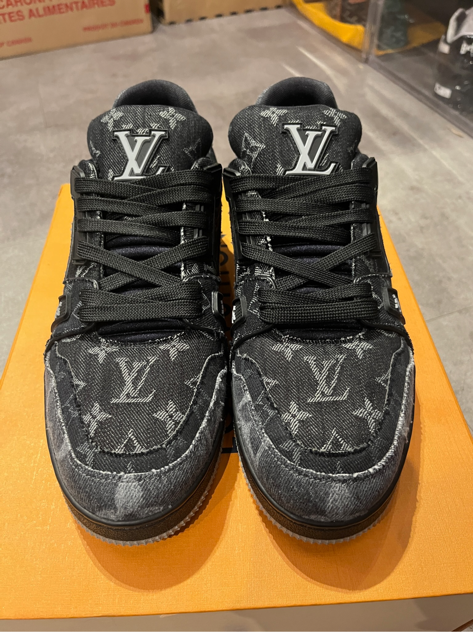 Louis Vuitton LV Trainer Black Monogram Denim (Worn TwiceSize LV7.5/US9)