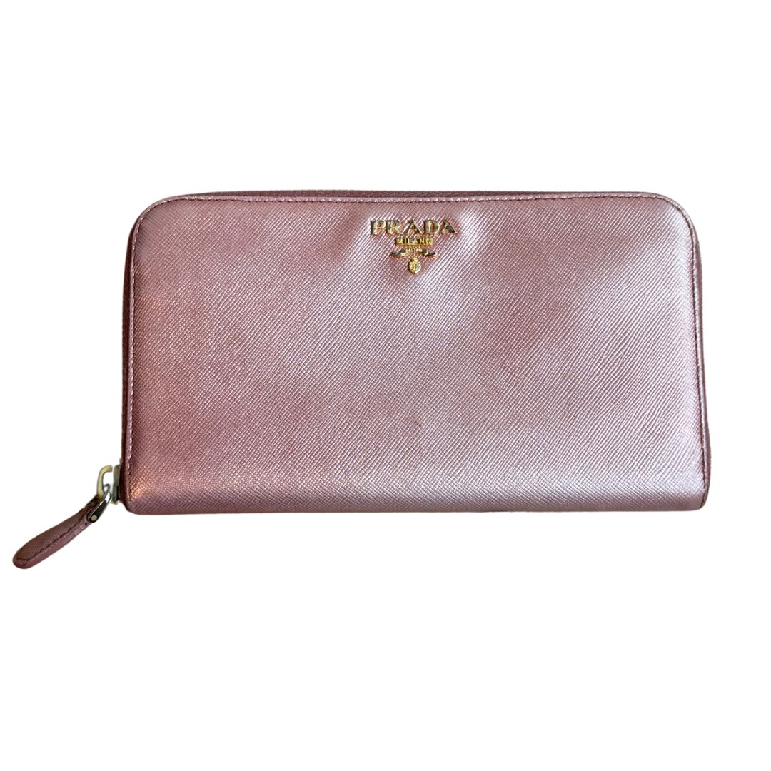 Prada Saffiano Metal Leather Continental Wallet Pink (Preowned)