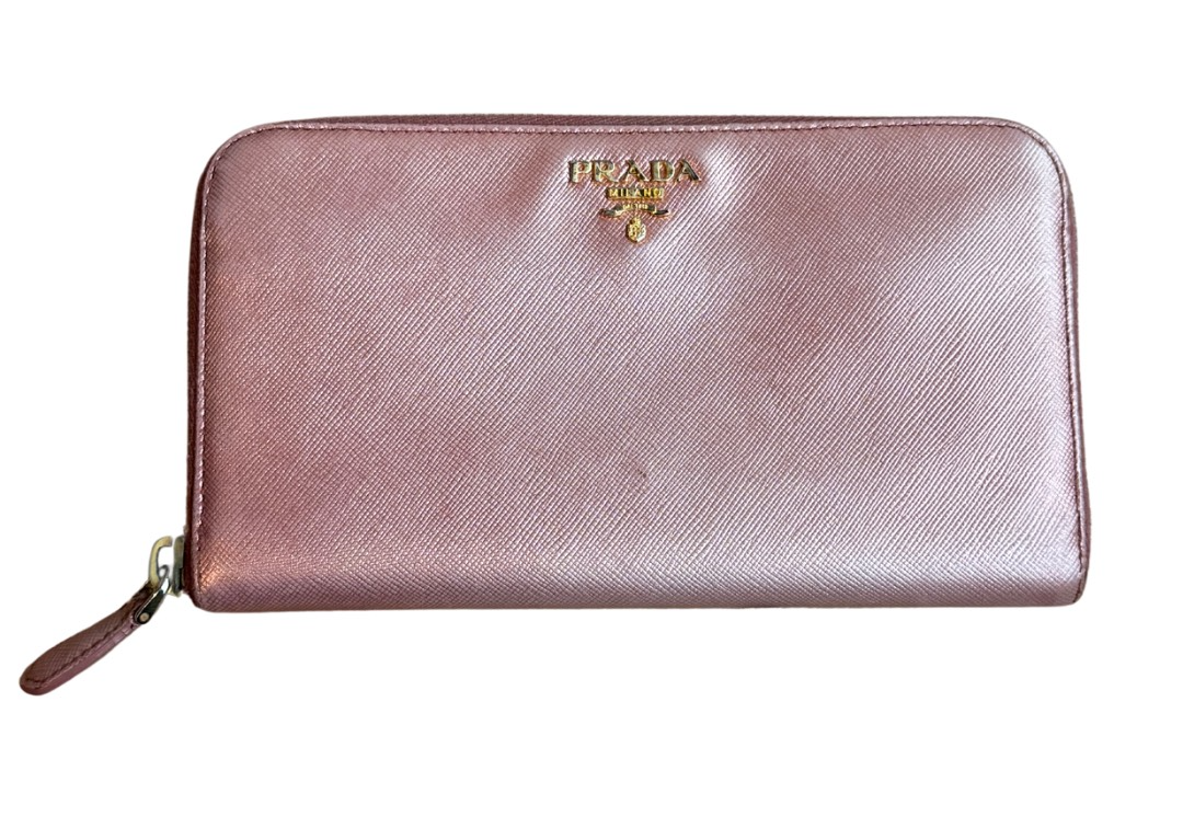 Prada Saffiano Metal Leather Continental Wallet Pink (Preowned)