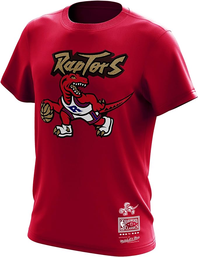 Toronto Raptors NBA Mitchell & Ness Gold Dribble Hardwood Classics Retro Logo T-Shirt Red