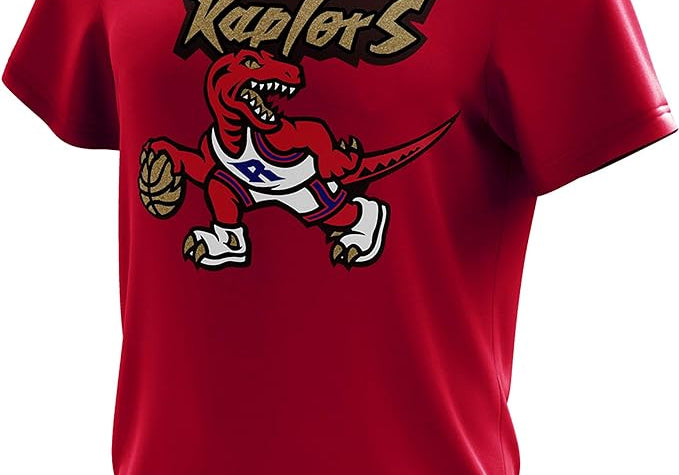 Toronto Raptors NBA Mitchell & Ness Gold Dribble Hardwood Classics Retro Logo T-Shirt Red