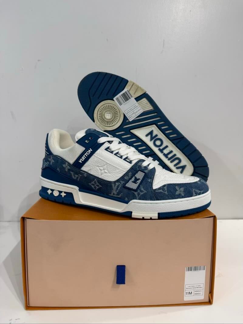 Louis Vuitton LV Trainer Monogram Denim White Blue, lightly used, US Men's 11 – photo 2 of 7
