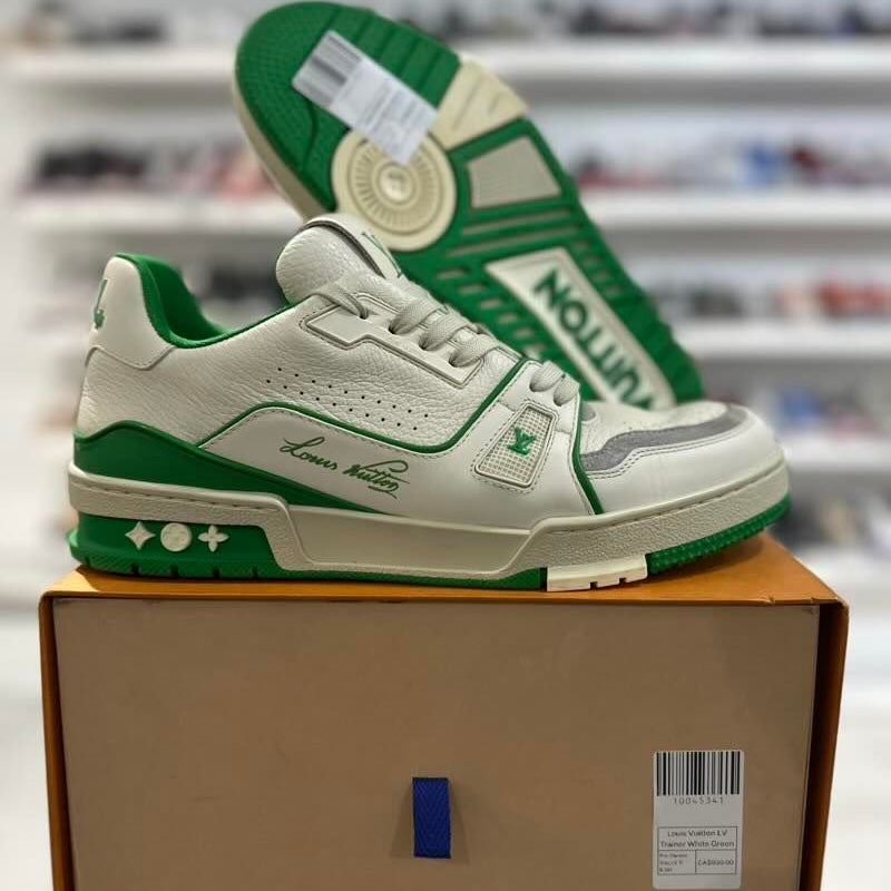 Louis Vuitton LV Trainer White Green, pre-owned, US Men's 8.5 – photo 2 of 7