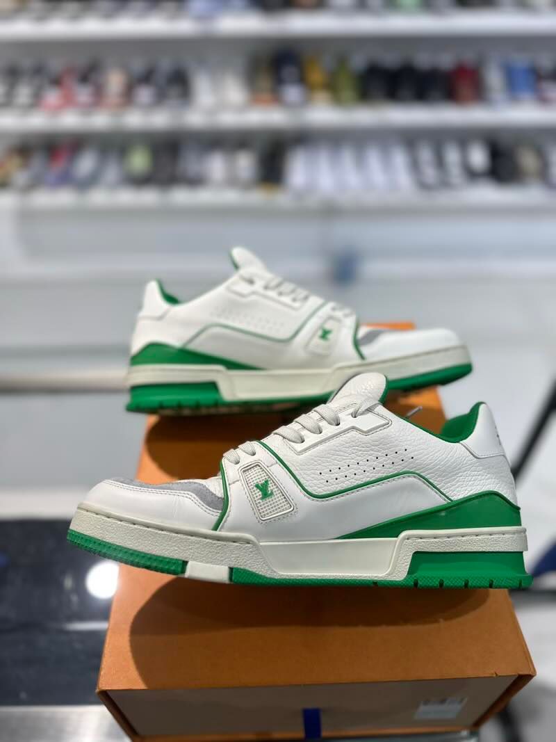 Louis Vuitton LV Trainer White Green, pre-owned, US Men's 8.5 – photo 5 of 7