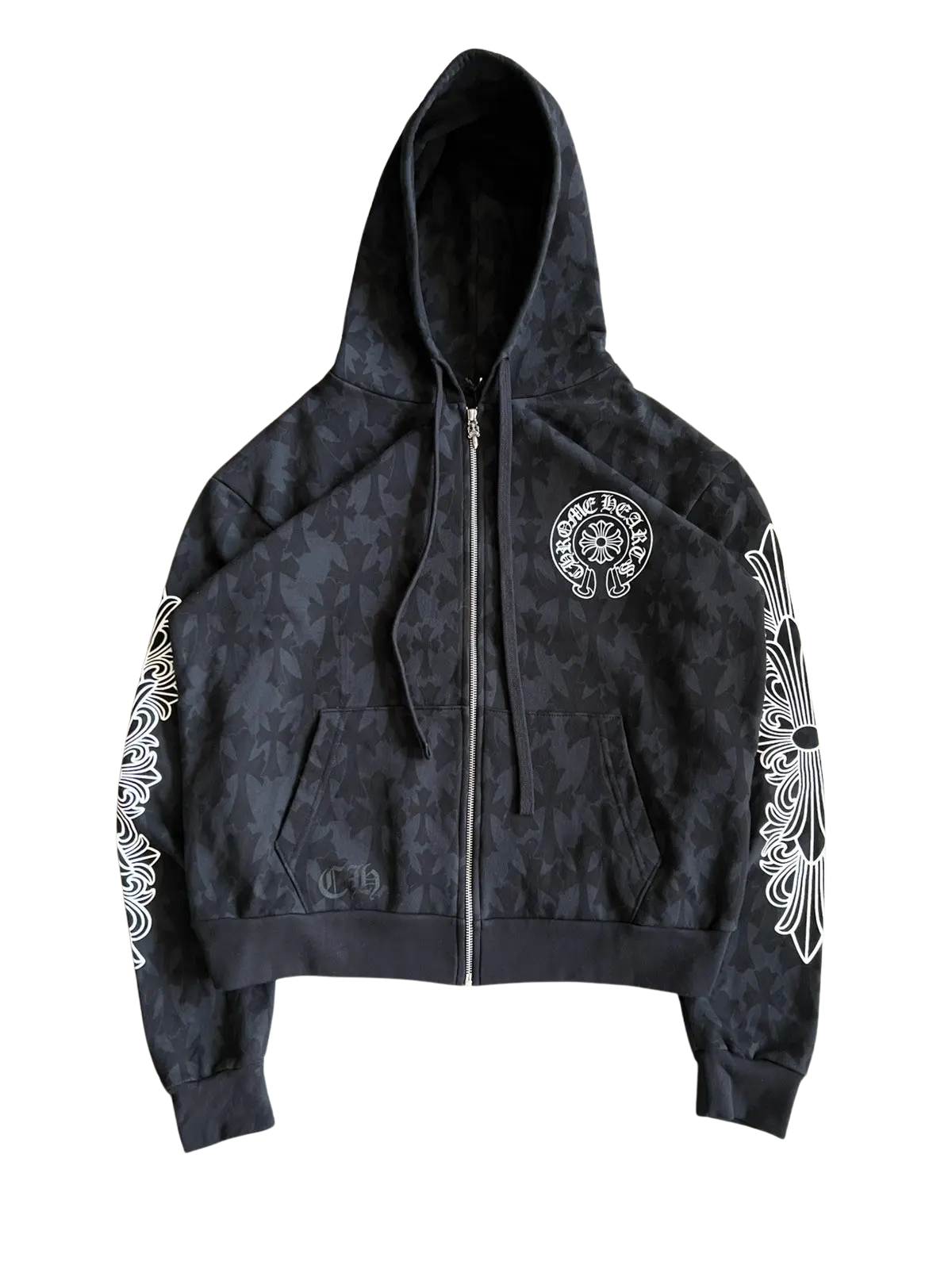 Chrome Hearts Cemetery Cross All Over Print Logo Zip-Up Hoodie Black