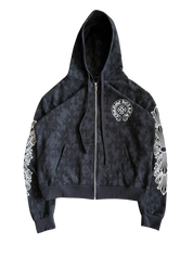 Chrome Hearts Cemetery Cross All Over Print Logo Zip-Up Hoodie Black