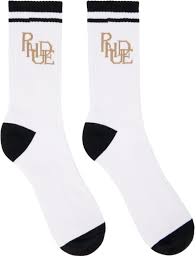 Rhude Gold Scribble Logo Socks White/Black