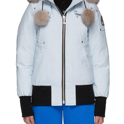 Moose Knuckle Debbie Bomber Jacket Fur Baby Blue Women's Large), pre-owned, size L