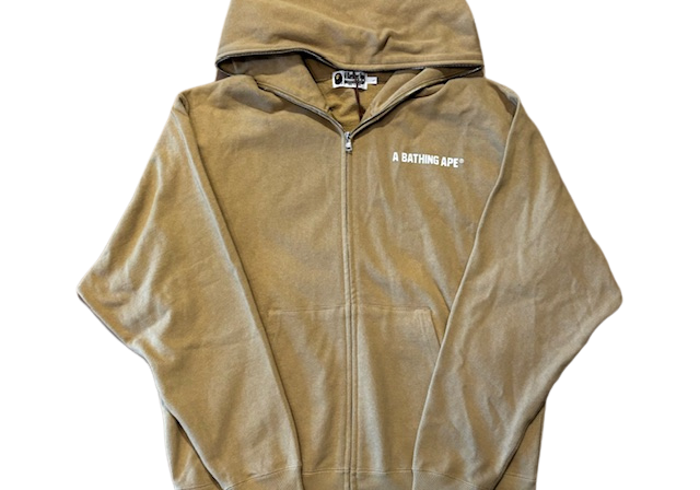 Bape Busy Works Logo Print Full-Zip Hoodie Tan