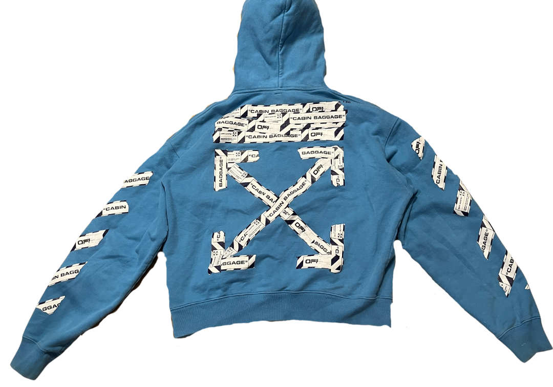 Off-White Airport Tape Hoodie Blue (Preowned Size L)