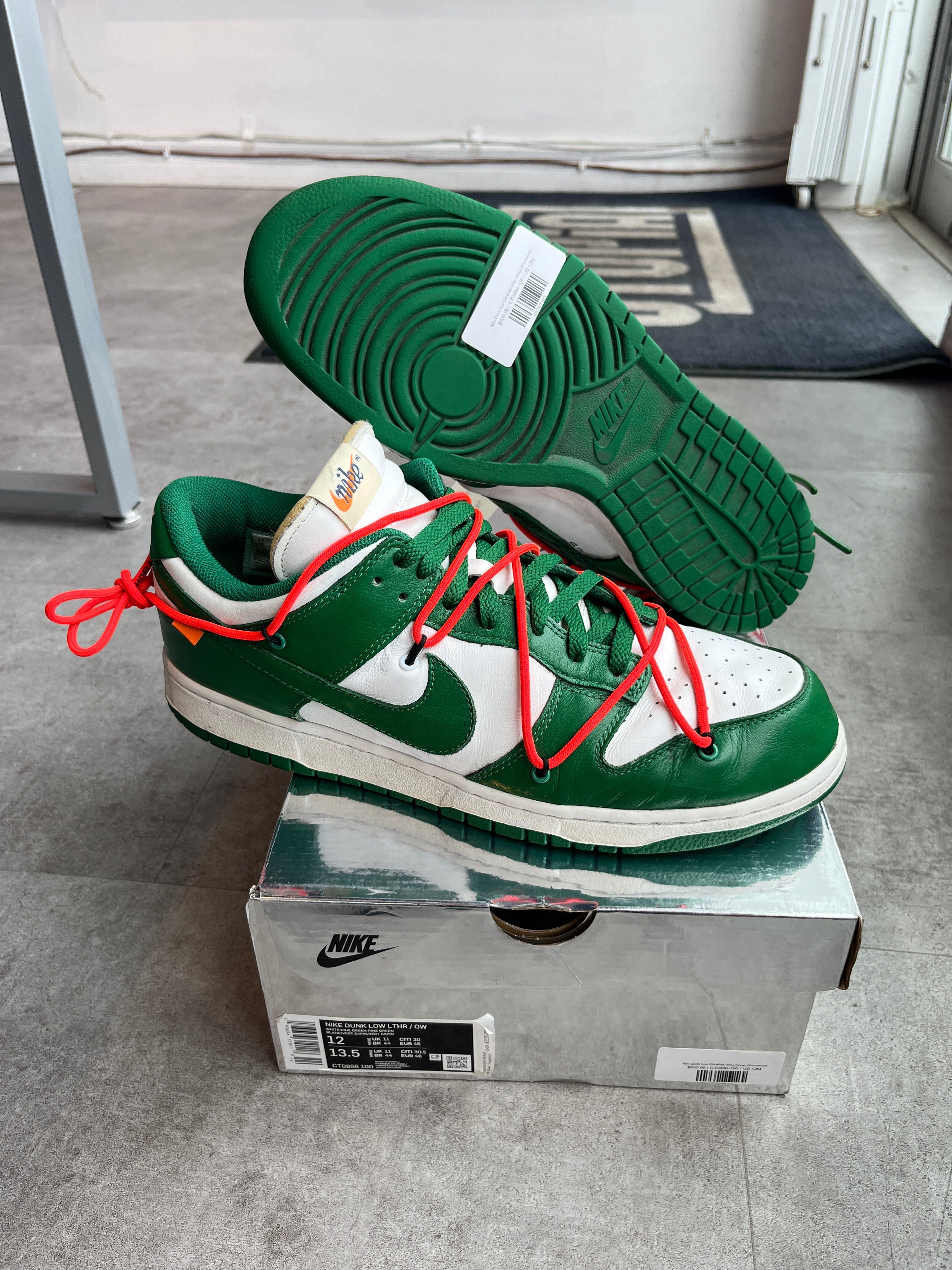 Nike Dunk Low Off-White Pine Green, pre-owned, US Men's 12 – photo 2 of 7