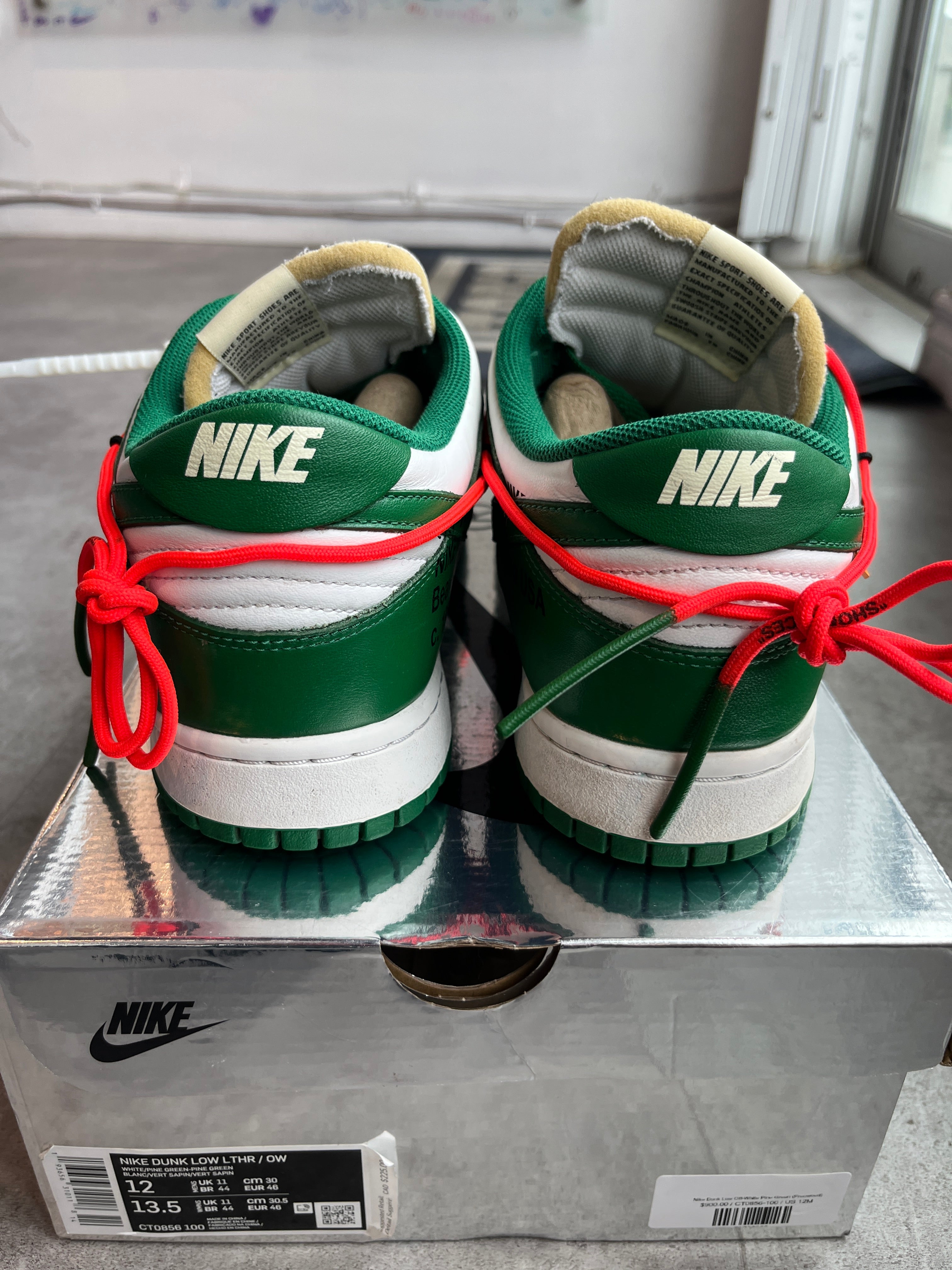 Nike Dunk Low Off-White Pine Green, pre-owned, US Men's 12 – photo 6 of 7