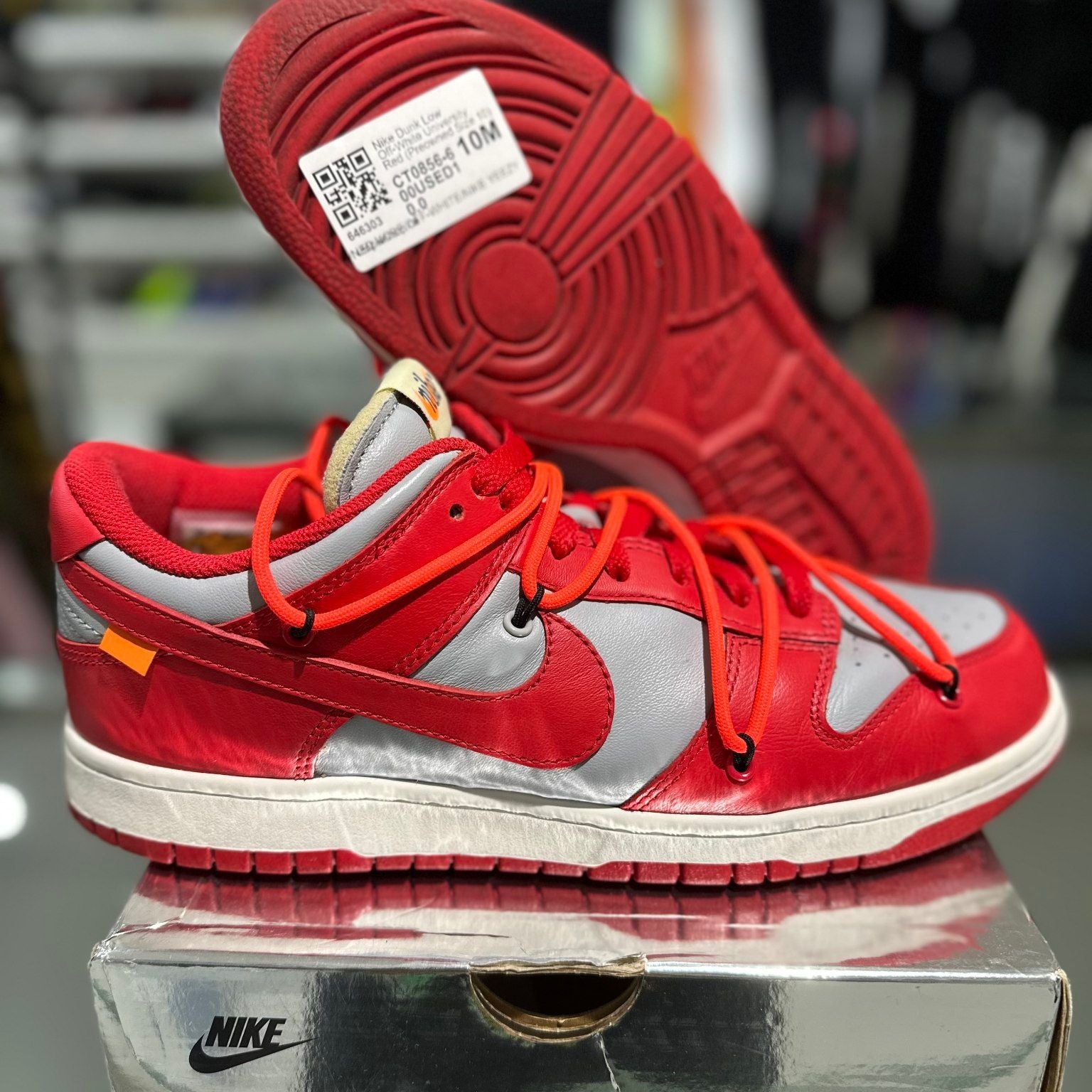 Nike Dunk Low Off-White University Red, pre-owned, US Men's 10 – photo 2 of 7