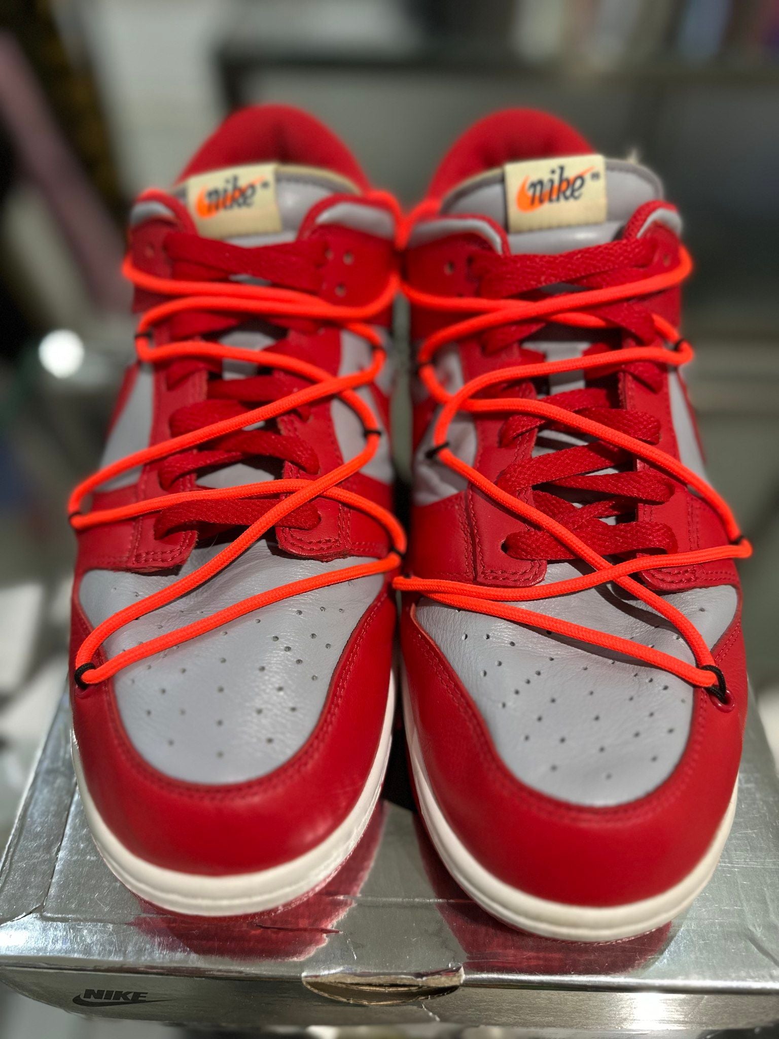 Nike Dunk Low Off-White University Red, pre-owned, US Men's 10 – photo 3 of 7