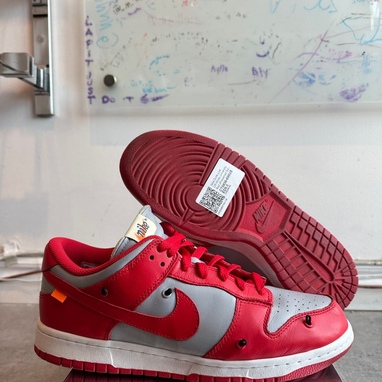 Nike Dunk Low Off-White University Red, pre-owned, US Men's 10 – photo 2 of 7