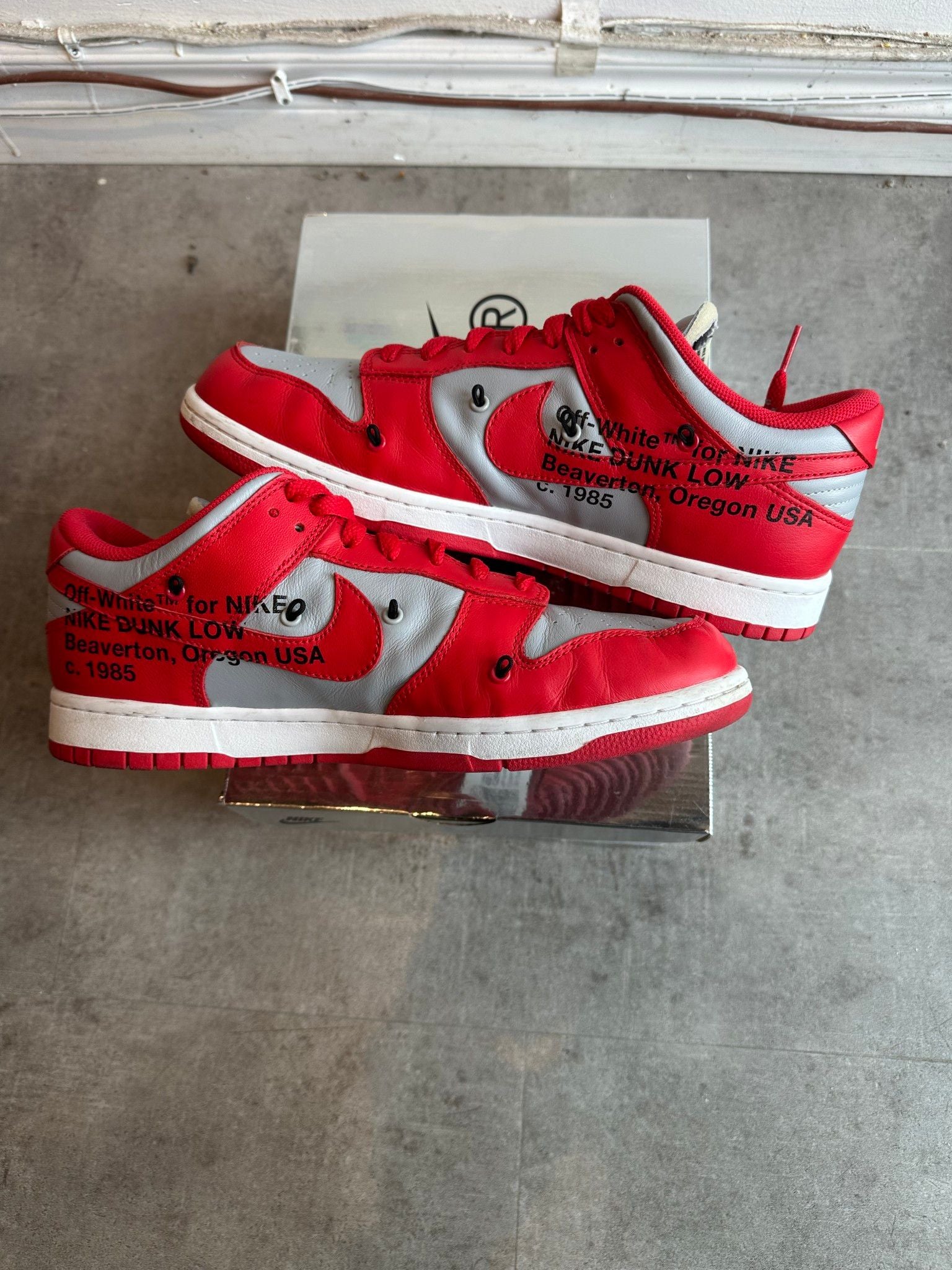 Nike Dunk Low Off-White University Red, pre-owned, US Men's 10 – photo 4 of 7