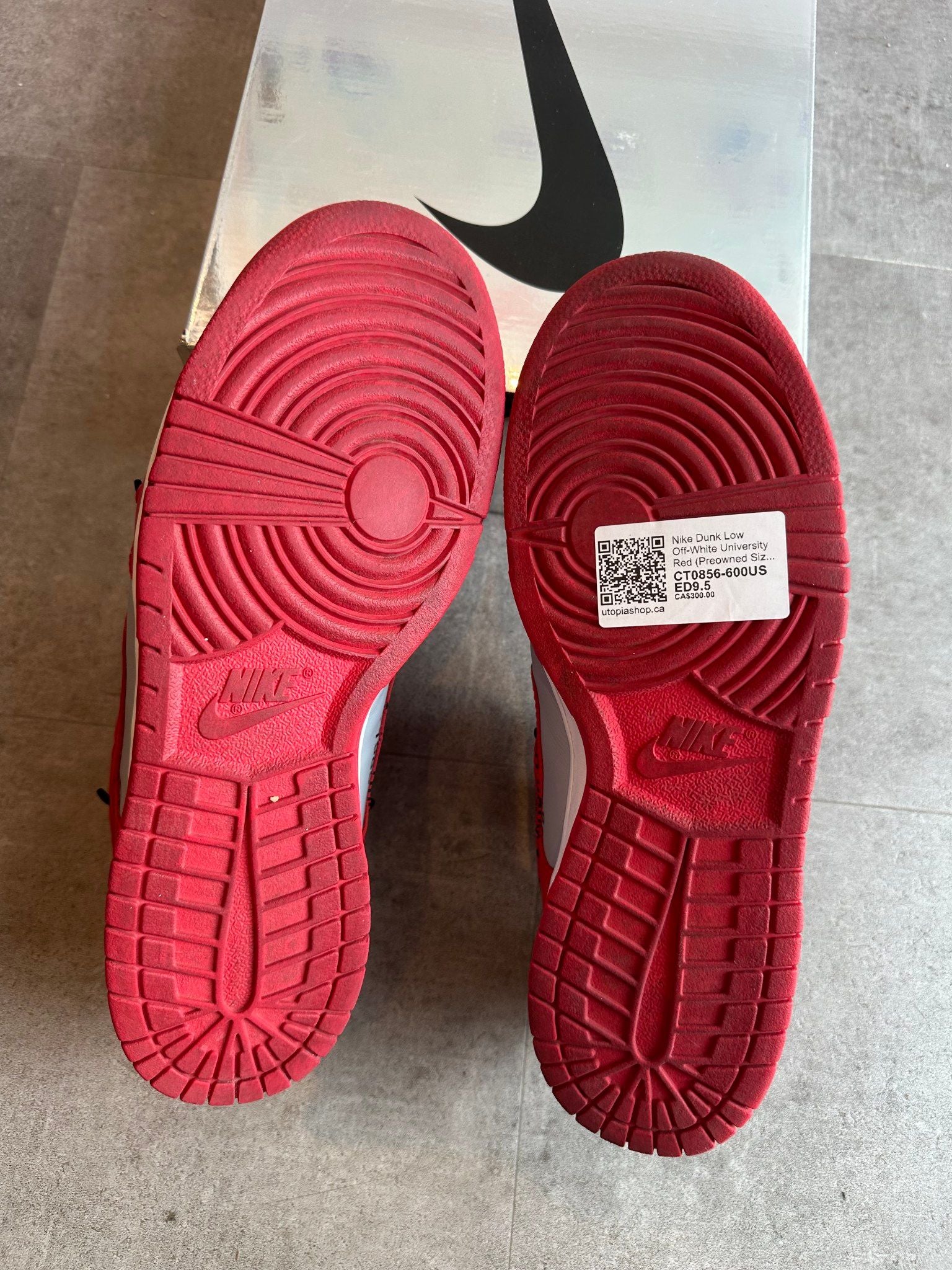 Nike Dunk Low Off-White University Red, pre-owned, US Men's 10 – photo 6 of 7