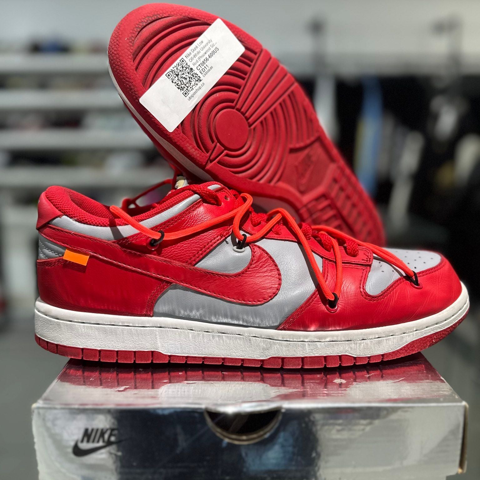 Nike Dunk Low Off-White University Red, pre-owned, US Men's 11 – photo 2 of 7