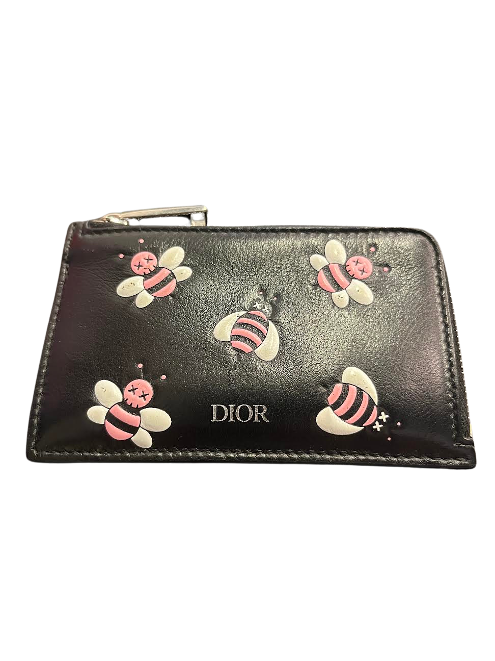 Dior x Kaws Zipped Card and Coin Holder Pink Bees Black (Preowned)