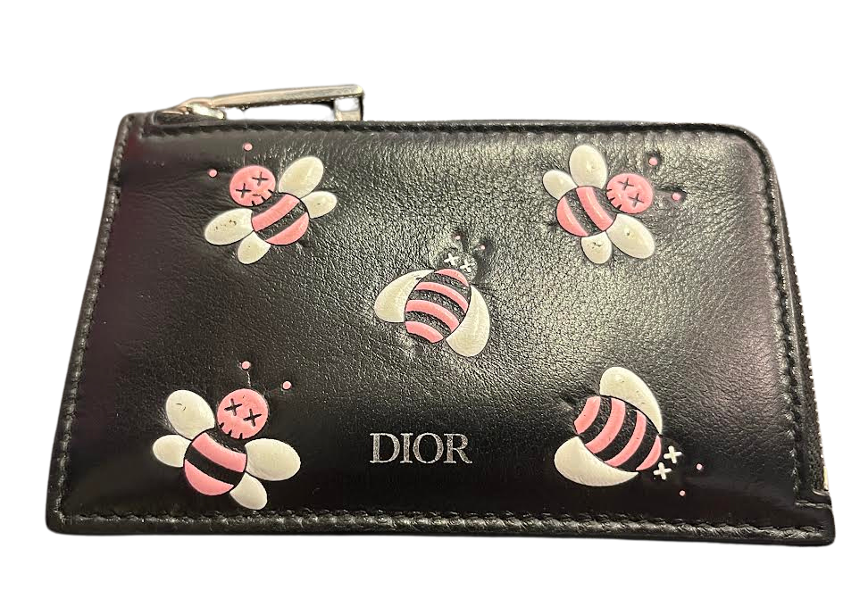 Dior x Kaws Zipped Card and Coin Holder Pink Bees Black (Preowned)